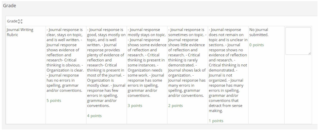 Moodle Holistic Rubric