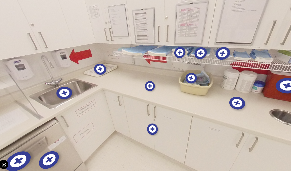 Screenshot photo of an H5P Virtual Tour of the Cambrian College Dental Reprocessing Lab
